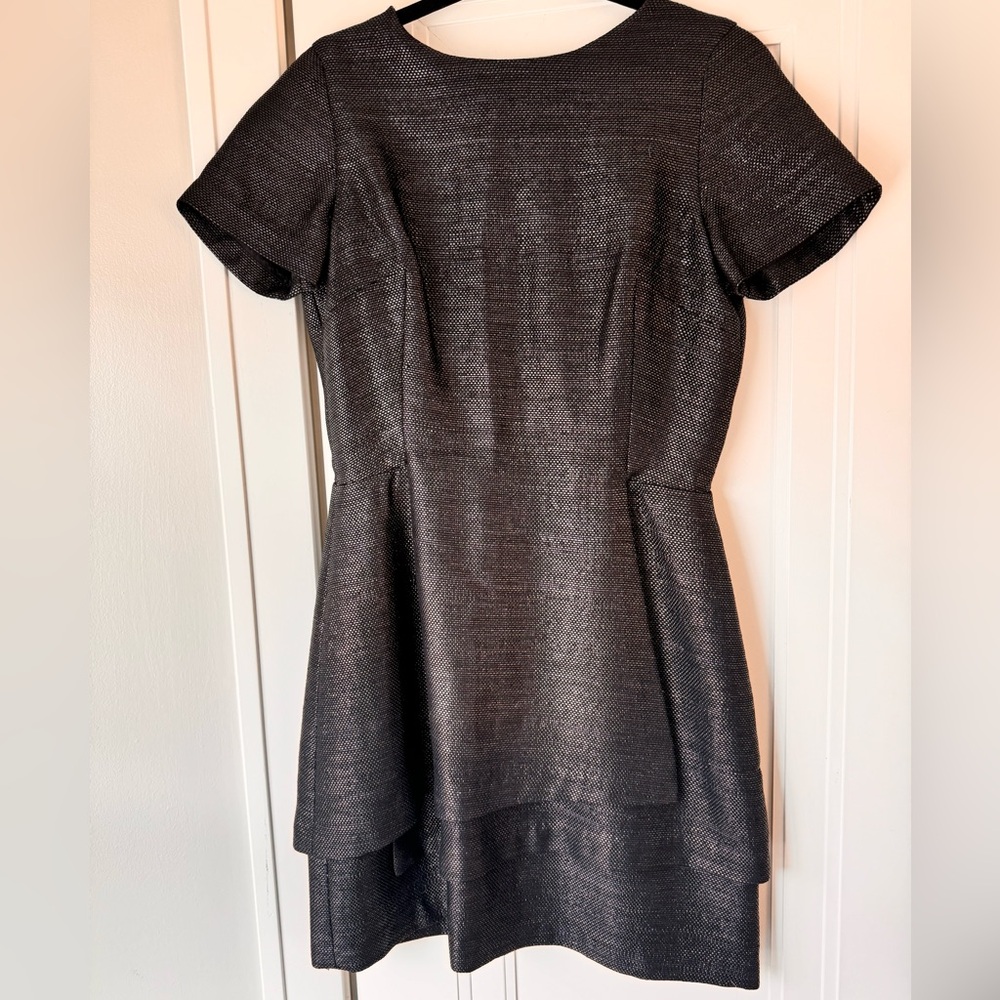 Veronica Beard Black Open Back Mini Tiered Short Sleeve Dress